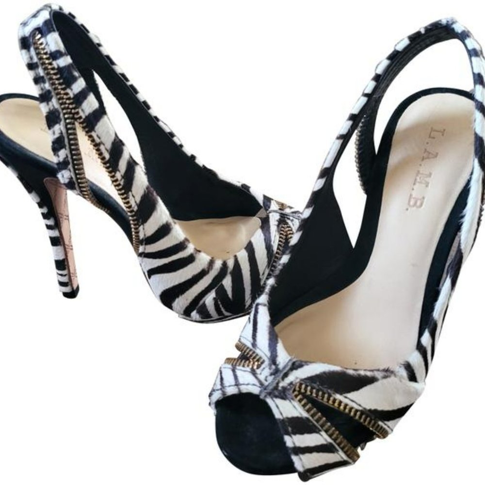 L.A.M.B. Dawna Zebra Heels Sz 6